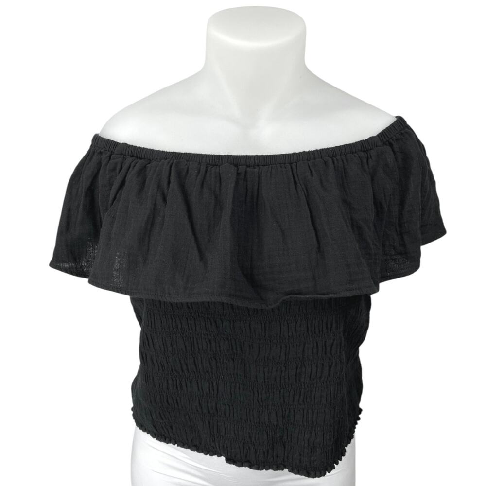 NEW Old Navy Women's Black Off The Shoulder Ruffle Smocked Crop Blouse Top Sz 3X